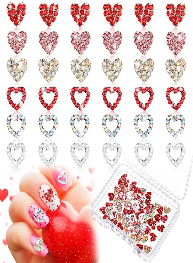 Leelosp 60 Pieces Valentines Day 3D Heart Nail Charms Heart Rhinestone Art Decals Love Crystal Gems Alloy Diamonds Decor for Valentine‘s Day Women DIY Nail Jewelry Accessories(Novel Style) - Image 1